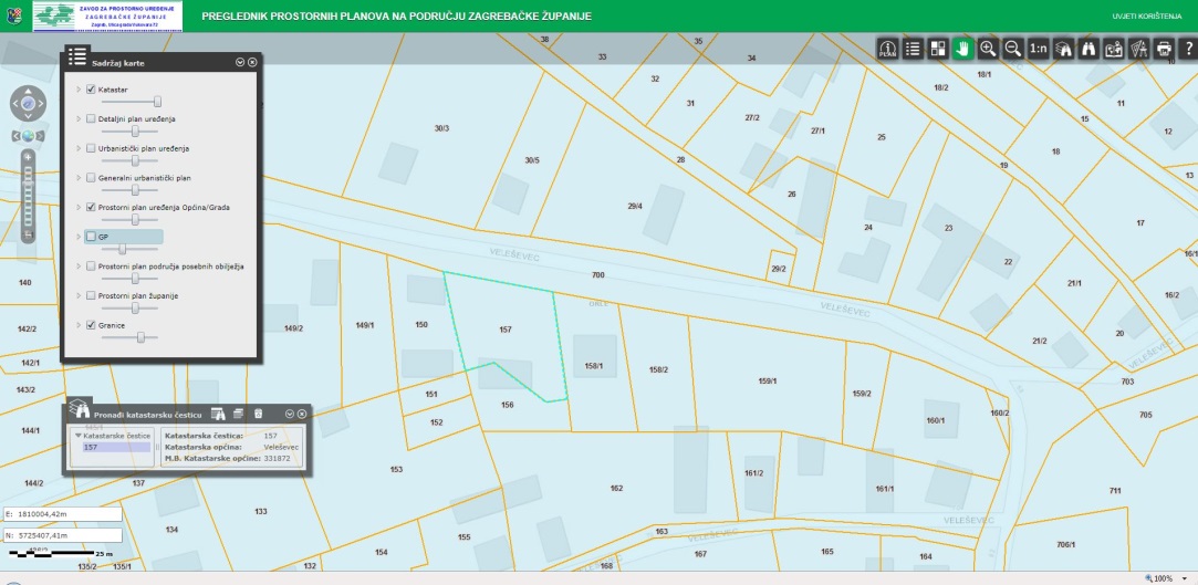 Dopunjen WEB GIS preglednik prostornih planova Zagrebačke županije pretragom prema katastarskim česticama - slika 1