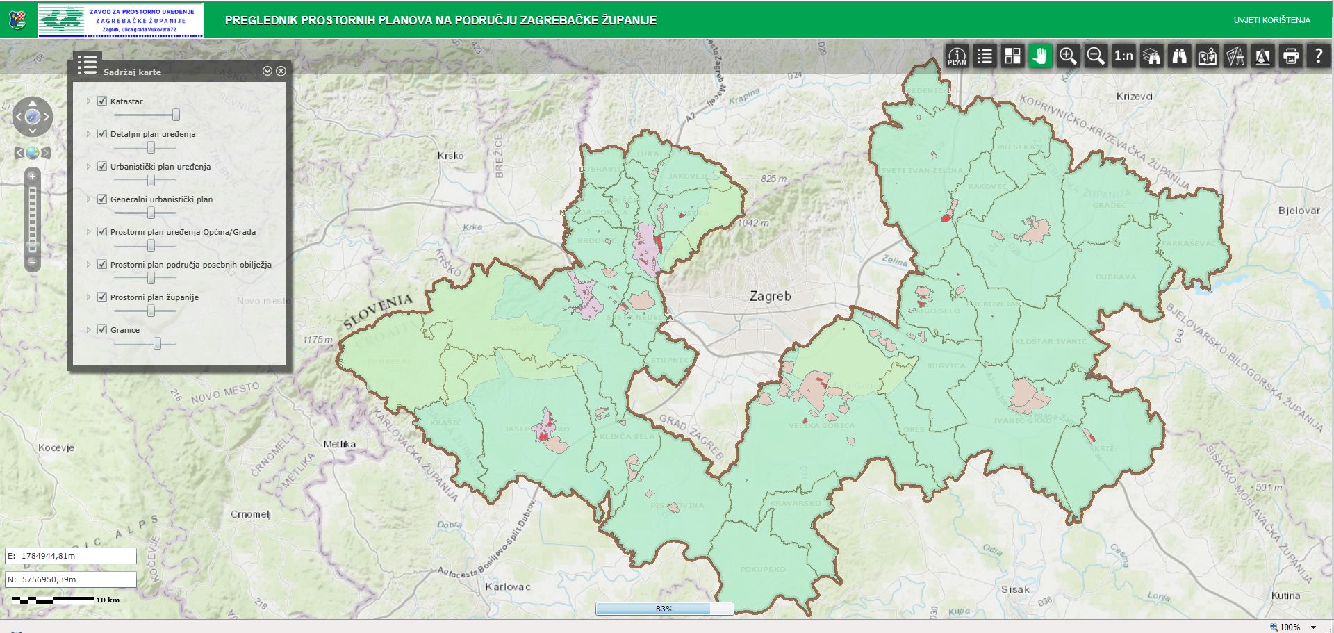 Izrađen je i dostupan web-gis preglednik prostornih planova na području Zagrebačke županije - slika 1
